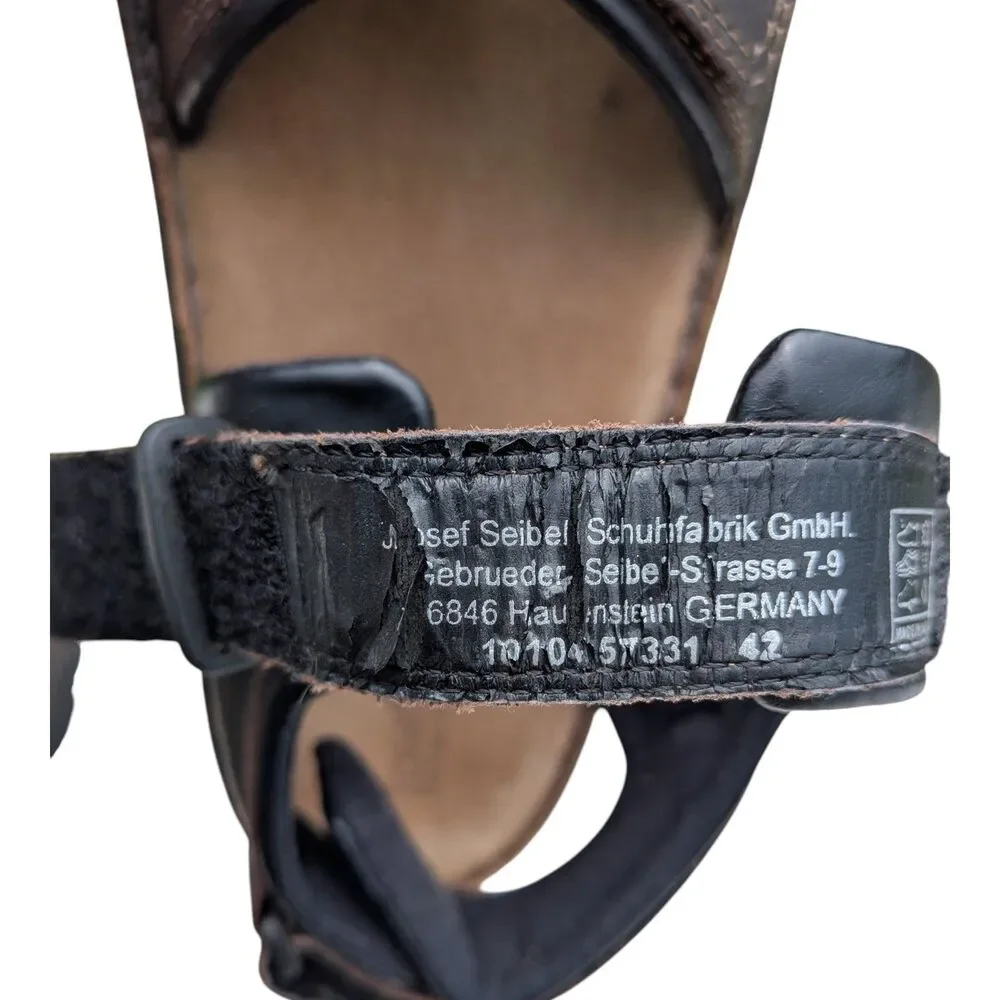Josef Seibel Rafe Men's Leather Sandals Comfort Walking Brown Black Size 9 EU 42